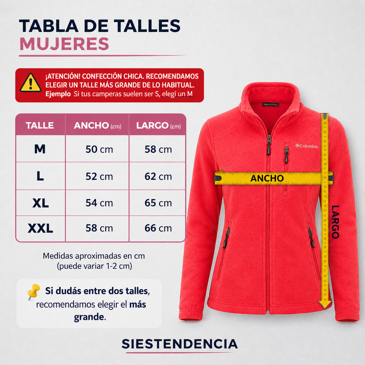 Guía de talles campera micropolar mujer